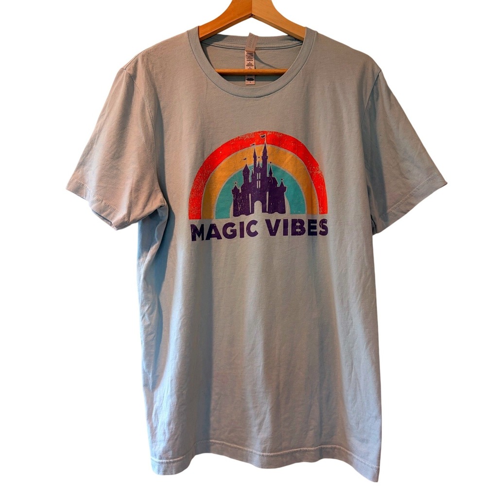 Disney Magic Vibes Rainbow T-Shirt Blue Unisex L Vacation Disneyana Cinderella